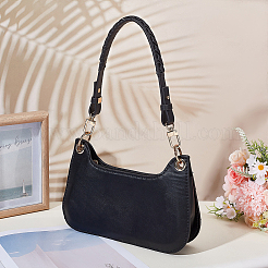 黒のマイクロファイバー合成皮革バッグハンドル  金属の留め金付き  ライトゴールド  475x20x8mm&nbsp;WH0816-033LG