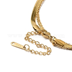 304 ステンレススチールヘリンボーン & カーブチェーン 3 レイヤードネックレス  アクリル長方形ペンダントネックレス  ゴールドカラー  16.34インチ（41.5cm）&nbsp;NJEW-H024-02G