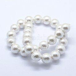 シェルパールビーズ連売り  ラウンド  乳白色  10mm  穴：1mm  約40個/連  15.7インチ&nbsp;BSHE-K053-02-10mm