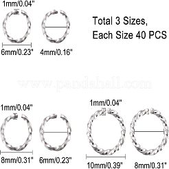 304ステンレススチールオープン丸カン  ツイストラウンド  ステンレス鋼色  18ゲージ  6~10x1mm  120個/セット&nbsp;STAS-UN0004-67P