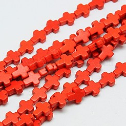 合成ターコイズビーズ連売り  染め  クロス  レッドオレンジ  10x8x3mm  穴：1mm  約38個/連  15インチ&nbsp;TURQ-G112-8x10mm-04