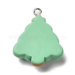 クリスマスの不透明な樹脂ペンダント  プラチナトーンの鉄ループ付き  クリスマスツリー  28x22x8mm  穴：2mm&nbsp;CRES-D016-01G
