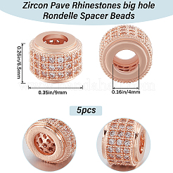 真鍮マイクロパヴェキュービックジルコニアビーズ5個  コラム  ローズゴールド  9x6.5mm  穴：4mm&nbsp;ZIRC-BBC002-81A
