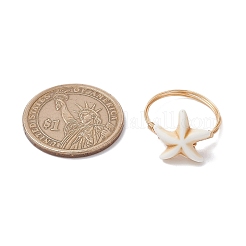 合成ターコイズ指輪  ヒトデ  女性用銅線巻きリング  古いレース  幅：1.5mm  ヒトデ：14x14mm  内径：usサイズ8 3/4（18.7mm）&nbsp;RJEW-JR00878-02