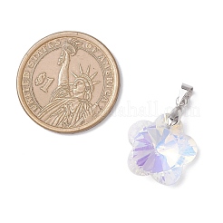 ABカラーメッキガラスチャーム  花  真鍮のループ付き  多面カット  プラチナ  17.5x18x8.5mm  穴：4.5x4mm&nbsp;PALLOY-JF04596-02