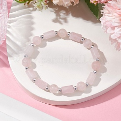 女性用天然ローズクォーツラウンドビーズストレッチブレスレット  CCBプラスチックビーズで  内径：2インチ（5.1cm）&nbsp;BJEW-JB11137-03