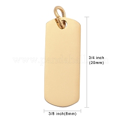 ステンレスペンダント201個  鏡面研磨仕上げ  長方形  空白タグのスタンプ  ゴールドカラー  20x8x1mm  穴：3.5mm&nbsp;STAS-S105-T632-2