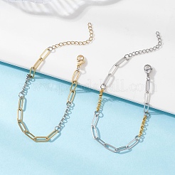 304ステンレススチールペーパークリップ＆カーブチェーンブレスレット（女性用）2個  ゴールデン·ステンレス鋼色  7-5/8インチ（19.5cm）&nbsp;BJEW-JB12748