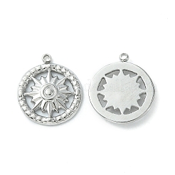 変色しない304ステンレススチールチャーム  フラットラウンド、サンチャーム付き  ステンレス鋼色  14x12.5x2mm  穴：1mm&nbsp;STAS-L269-012P