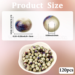 手作り磁器ビーズ120個  ラウンド  光沢釉の磁器  ベージュ  6~7x5~6mm  穴：2mm&nbsp;PORC-LT0001-13B