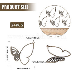 チベット風アロイペンダント24個  蝶  アンティークブロンズ  38.5x37x1mm  穴：1.5mm&nbsp;FIND-CA0003-25B