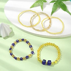 5 個 5 スタイル天然シトリン & ランプワークナザールボンジュウ & シードビーズストレッチブレスレットセット  積み重ね可能なブレスレット  内径：2~2-3/8インチ（5.5~6cm）  1個/スタイル&nbsp;BJEW-JB09616-02