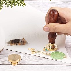 DIYスクラップブック  ウッドハンドル真鍮製シーリングスタンプワックス封蝋  ゴールドカラー  89mm&nbsp;AJEW-PH0017-26
