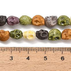 ヴィンテージの手作り磁器ビーズの連  スカル  ファンシーアンティーク施釉磁器  カラフル  7.5x6.5x7mm  穴：1mm  約50個/連  15.20''（38.6センチメートル）&nbsp;PR-CBAB520-19H