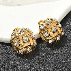 304ステンレススチール製オーバルスタッドピアス  ラインストーン付き  18KGP本金メッキ  19.5x20mm&nbsp;EJEW-B108-09G