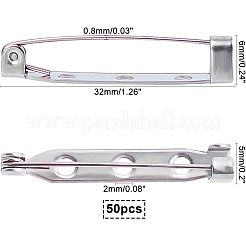 304 ステンレス ピン ブローチ バック バー 金具  ステンレス鋼色  32x5x6mm  穴：2mm  ピン：0.8mm  50個/箱&nbsp;STAS-UN0009-17P