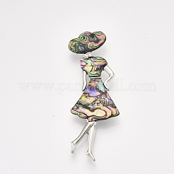 シェルブローチ/ペンダント  合金パーツと樹脂底  女性  プラチナ  カラフル  85x31x12mm  穴：9x5.5mm  ピン：0.6mm&nbsp;SHEL-S275-42A