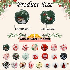 クリスマスのテーマ食品グレードの環境に優しいシリコーン ビーズ  ラウンド  ミックスカラー  15mm  穴：3mm  50個/セット&nbsp;SIL-CJ0002-77B