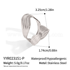 女性用、不規則な形状の304ステンレススチール製オープンリングカフ  ステンレス鋼色  32.5mm  内径：17.4mm&nbsp;EA3390-2