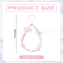 アクリル携帯ストラップ2個  蝶結び  パールピンク  183mm&nbsp;AJEW-LP0001-42