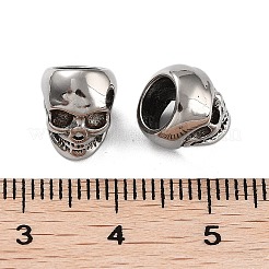 316サージカルステンレスビーズ  大穴ビーズ  スカル  アンティークシルバー  10x8x9.5mm  穴：5.7mm&nbsp;STAS-K276-09D-AS