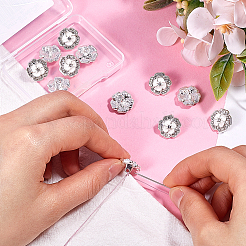 合金ラインストーンシャンクボタン12個  エナメル  花  銀  15x15x8.5mm  穴：2mm&nbsp;BUTT-GF0003-66