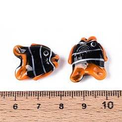 手作りランプワークビーズ  カクレクマノミ  ブラック  20~21.5x17~18x8.5~9mm  穴：0.8~1mm&nbsp;LAMP-T021-34A