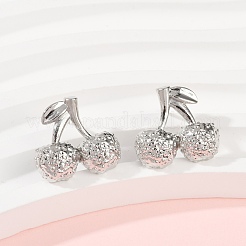 チェリー真鍮スタッドピアス  ラックめっき  長持ちメッキ  鉛フリー＆カドミウムフリー  プラチナ  17x18mm&nbsp;EJEW-F895-18P
