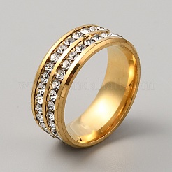 ラインストーンの指輪  女性用201ステンレススチールリング  ゴールドカラー  内径：18mm&nbsp;RJEW-WH0012-20G