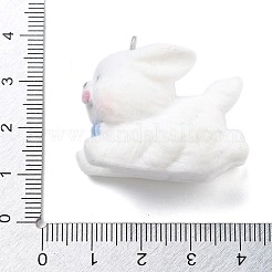 フロッキー樹脂ペンダント  プラチナ鉄ループ付き  ちょう結びの犬  ホワイト  28x19.5x34mm  穴：2mm&nbsp;RESI-Q002-06A