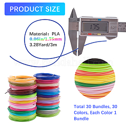 30 バンドル 30 色 3D 印刷ペンフィラメント  3dペン用plaリフィル  ミックスカラー  1.8mm  3メートル/色&nbsp;DIY-WH0021-40