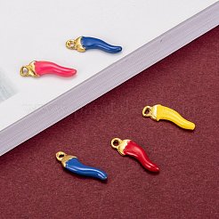 真鍮製チャーム  エポチャーム  生（メッキなし）  ホット・ホーン・オブ・プリーツ/イタリアン・ホルン・コルニチェロ・チャーム  カドミウムフリー＆ニッケルフリー＆鉛フリー  ミックスカラー  15x4.5x2.5mm  穴：1mm&nbsp;KK-S345-057