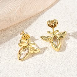 真鍮製パヴェセッティングのシングルキュービックジルコニアスタッドピアス  昆虫  鉛フリー＆カドミウムフリー  ラックめっき  長持ちメッキ  18KGP本金メッキ  12x13.5mm&nbsp;KK-CBA98BA-19G