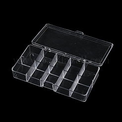 カバー付きプラスチックビーズコンテナ10グリッド  アクセサリー用  ビーズ  小物収納  長方形  透明  9.5x17.5x3.05cm&nbsp;CON-K002-03E