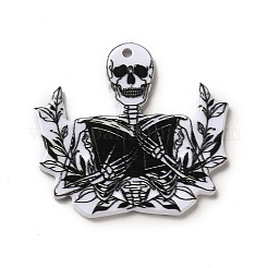 ハロウィンプリントアクリルパーツ  スカル模様  32x35x2.5mm  穴：1.8mm&nbsp;MACR-K330-21D