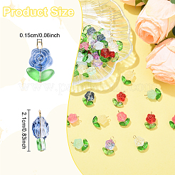 10個のガラスペンダント  花  304ステンレススチール製金具付き  透明  21mm  穴：1.5mm  10個/セット&nbsp;PALLOY-YW00063-01
