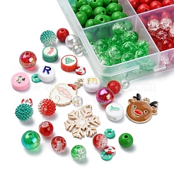 DIY クリスマス ブレスレット ネックレス メイキング キット  ラウンド & ディスク & 文字アクリル & ポリマークレイ & プラスチックパールビーズを含む  ヘラジカ & スノーフレーク & サンタクロース 合金エナメル ペンダント  ミックスカラー  611個/セット&nbsp;DIY-YW0005-89