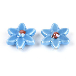 手作りの陶器ビーズ  花  光沢釉の磁器  ディープスカイブルー  16.5~17.5x15.5~16x6.5~7.5mm  穴：1.4~1.8mm&nbsp;PORC-N008-10B-01