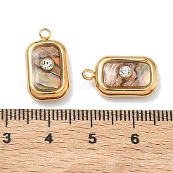 304ステンレススチールシェルペンダント  長方形のチャーム  ラインストーン付き  ラウンド  18x10x5~5.5mm  穴：1.8mm&nbsp;STAS-F345-01C-G