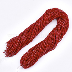 オペークソリッドカラーガラスビーズ連売り  多面カット  ロンデル  レッド  3x2mm  穴：0.5mm  約135~140個/連  32~34cm&nbsp;X-GLAA-S178-14B-02