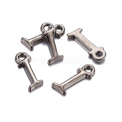 ガンメタメッキ合金文字ペンダント  ラックめっき  文字.i  13x4x2mm  穴：1.5mm&nbsp;PALLOY-P097-03-I