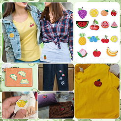 30個 15スタイル フルーツ コンピューター刺繍布 アイロン接着/縫い付けパッチ  マスクと衣装のアクセサリー  アップリケ  混合図形  25~42x25~56mm  2個/スタイル&nbsp;PATC-PH0001-67