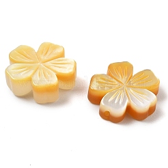 天然の黄色い貝殻の彫刻ビーズ  花  11.5~12x12x2.5~3.5mm  穴：0.8~0.9mm&nbsp;SSHEL-Z002-02C