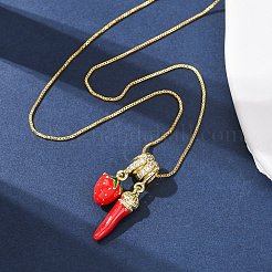 真鍮マイクロパヴェクリアキュービックジルコニアとエナメルレッドペンダントネックレス  18KGP本金メッキ  ラックめっき  長持ちメッキ  カドミウムフリー＆鉛フリー  苺  19.09インチ（48.5cm）&nbsp;NJEW-D348-04A-G