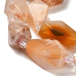 天然石桜色アゲート瑪瑙ビーズ連売り  多面カット  ティアドロップ  シードビーズで  19~21.5x12~13mm  穴：2mm  約15~16個/連  14.96~15.7インチ（38~40cm）&nbsp;G-NH0005-B01-01
