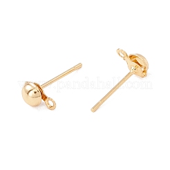 304ステンレススチールスタッドピアス金具  水平ループ付き  半円  18KGP本金メッキ  6.5x4mm  穴：1mm  ピン：0.7mm&nbsp;STAS-P307-17B-G