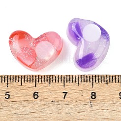 透明樹脂ビーズ  ハート  グリッターパウダー付き  ミックスカラー  14x19x8.5mm  穴：4mm&nbsp;RESI-P046-10A-M
