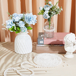 10ヤードのポリエステルリボン  ABS樹脂製模造真珠ラウンドビーズ  服飾材料  ホワイト  1/2インチ（14mm）  ビーズ：8mm&nbsp;OCOR-OC0001-25
