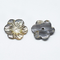 黒リップシェルビーズ  花  15~16x14~15x2~3mm  穴：1mm&nbsp;SSHEL-S260-062A