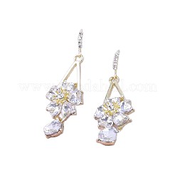 亜鉛合金クリスタルラインストーンダングルイヤリング  ティアドロップの花  ゴールドカラー  40x18mm&nbsp;FS-WGC114E-01